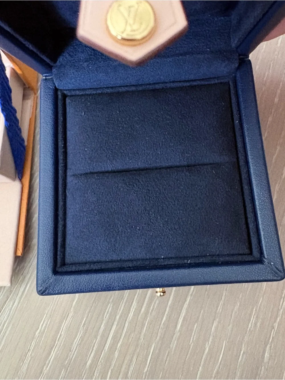 Louis Vuitton Navy Leather Ring Jewelry Box and gift box and tag